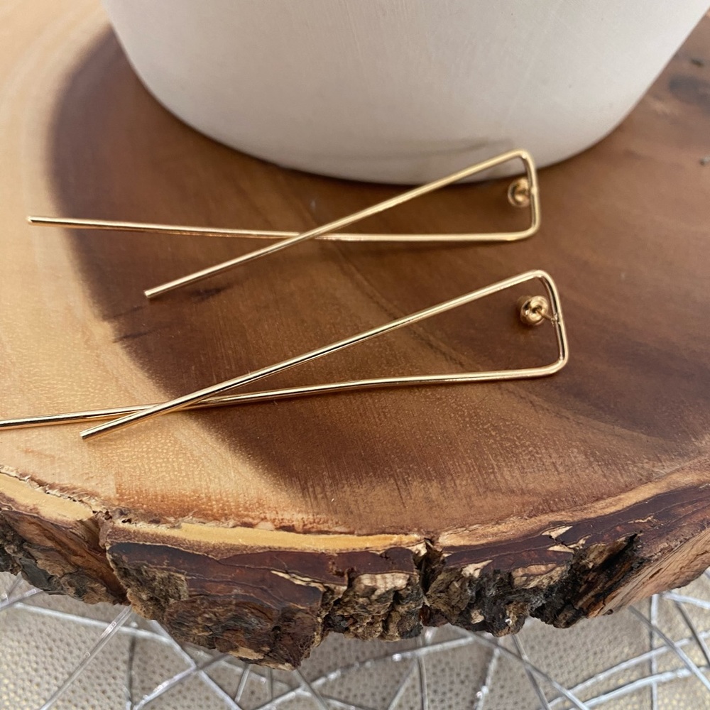 Gold Crisscross Long Bar Earrings - Picture 6 of 7